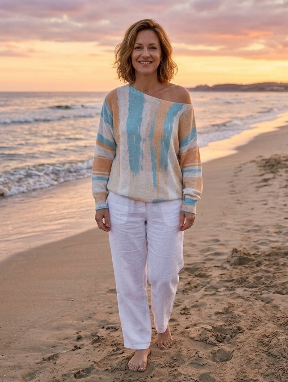 Made In Italy Knit Blouse Sunset Beach Colors Nautical Cottagecore Coastal Cabin